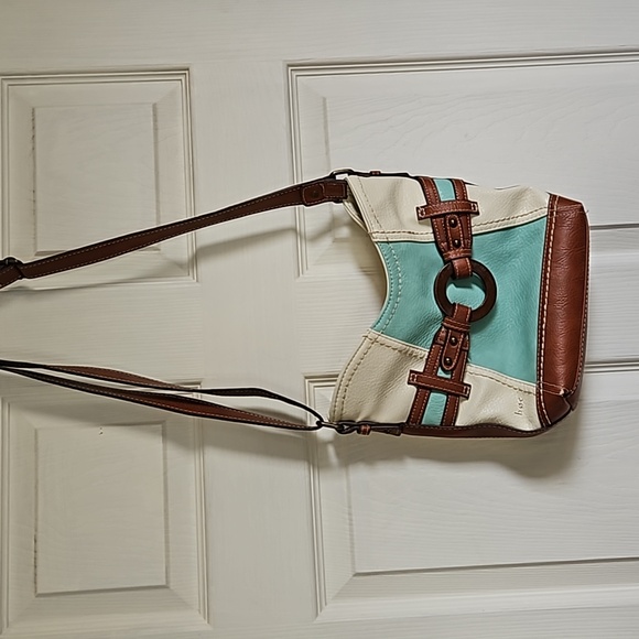 boc | Bags | Boc Tealcreambrown Crossbody Leather Bag | Poshmark